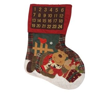 Christmas Advent Calendar Stocking Reindeer Cardinal Plaid Felt Red Green